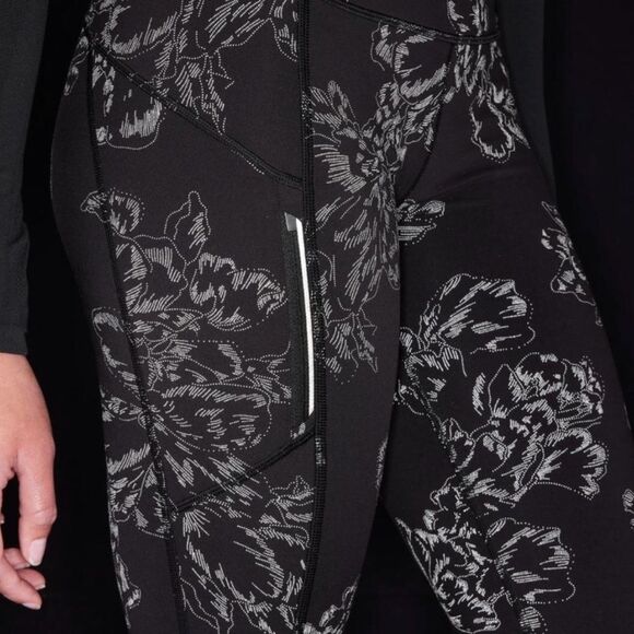Athleta Rainier Reflective Tight fleece brushed inside Aluna Bloom Black small - Picture 1 of 9